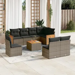 vidaXL Salon de jardin 9 pcs avec coussins gris résine tressée pas cher