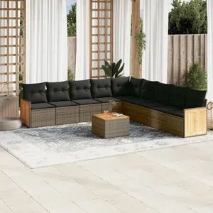 vidaXL Salon de jardin avec coussins 10 pcs gris résine tressée pas cher