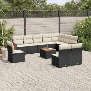 vidaXL Salon de jardin 11 pcs avec coussins noir résine tressée pas cher