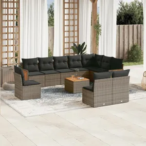 vidaXL Salon de jardin 11 pcs avec coussins gris résine tressée pas cher