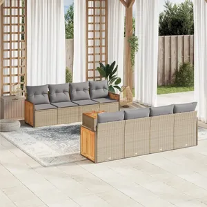 vidaXL Salon de jardin avec coussins 9 pcs beige résine tressée pas cher