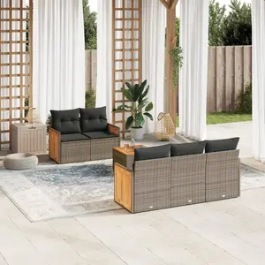 vidaXL Salon de jardin 6 pcs avec coussins gris résine tressée pas cher