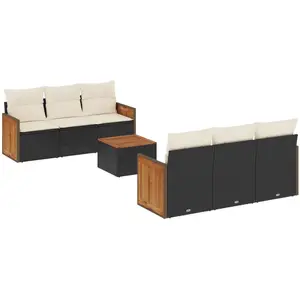 vidaXL Salon de jardin 7 pcs avec coussins noir résine tressée pas cher