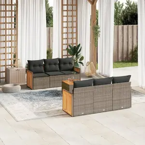 vidaXL Salon de jardin avec coussins 7 pcs gris résine tressée pas cher