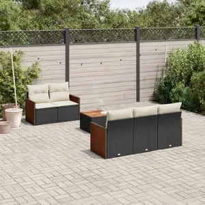 vidaXL Salon de jardin 6 pcs avec coussins noir résine tressée pas cher
