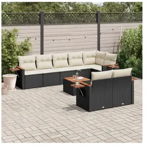 vidaXL Salon de jardin 9 pcs avec coussins noir résine tressée pas cher