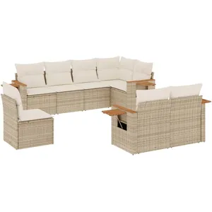 vidaXL Salon de jardin avec coussins 8 pcs beige résine tressée pas cher