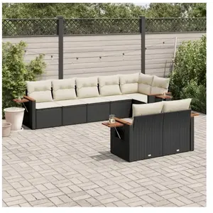 vidaXL Salon de jardin 8 pcs avec coussins noir résine tressée pas cher