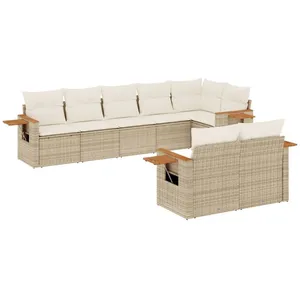 vidaXL Salon de jardin avec coussins 8 pcs beige résine tressée pas cher