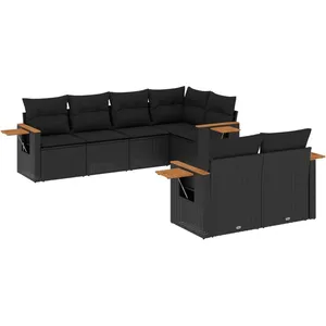 vidaXL Salon de jardin 7 pcs avec coussins noir résine tressée pas cher