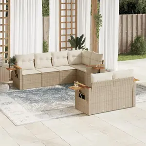 vidaXL Salon de jardin avec coussins 7 pcs beige résine tressée pas cher