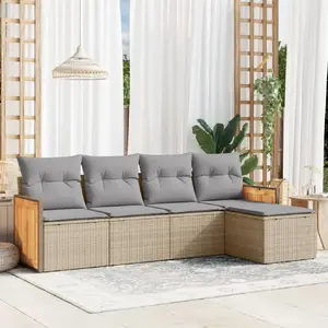 vidaXL Salon de jardin avec coussins 5 pcs beige résine tressée pas cher