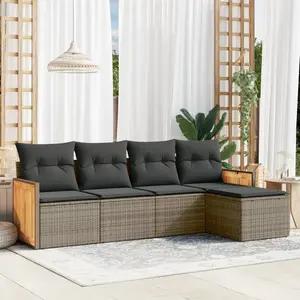 vidaXL Salon de jardin 5 pcs avec coussins gris résine tressée pas cher