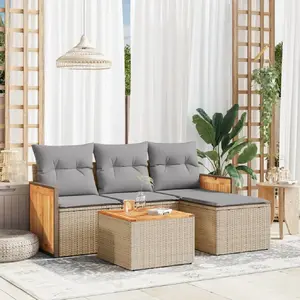 vidaXL Salon de jardin avec coussins 5 pcs beige résine tressée pas cher