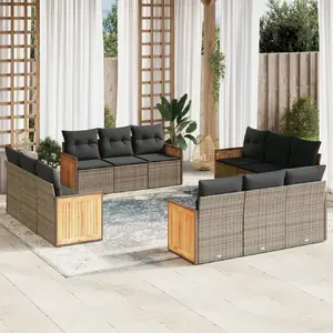 vidaXL Salon de jardin avec coussins 12 pcs gris résine tressée pas cher