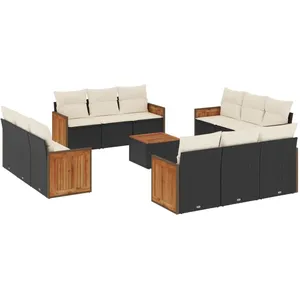 vidaXL Salon de jardin avec coussins 13 pcs noir résine tressée pas cher