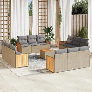 vidaXL Salon de jardin avec coussins 13 pcs beige résine tressée pas cher