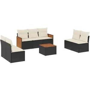 vidaXL Salon de jardin 8 pcs avec coussins noir résine tressée pas cher