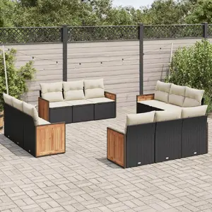 vidaXL Salon de jardin 12 pcs avec coussins noir résine tressée pas cher