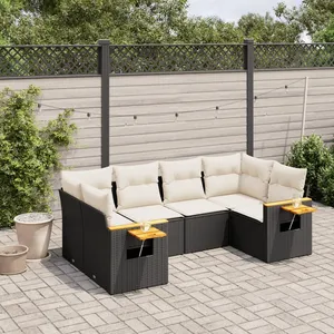 vidaXL Salon de jardin 6 pcs avec coussins noir résine tressée pas cher