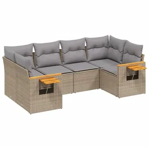vidaXL Salon de jardin avec coussins 6 pcs beige résine tressée pas cher