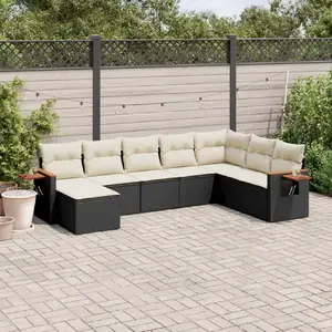vidaXL Salon de jardin 8 pcs avec coussins noir résine tressée pas cher