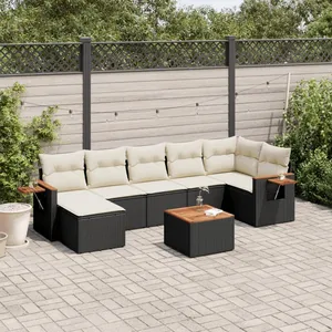 vidaXL Salon de jardin 8 pcs avec coussins noir résine tressée pas cher