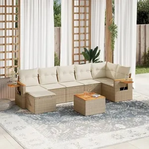 vidaXL Salon de jardin avec coussins 8 pcs beige résine tressée pas cher