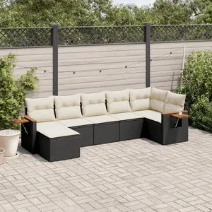 vidaXL Salon de jardin 7 pcs avec coussins noir résine tressée pas cher