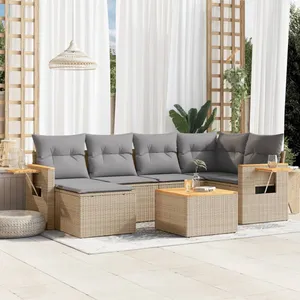 vidaXL Salon de jardin avec coussins 7 pcs beige résine tressée pas cher