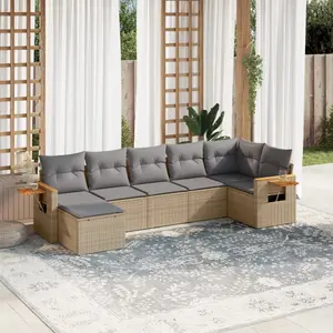 vidaXL Salon de jardin avec coussins 7 pcs beige résine tressée pas cher