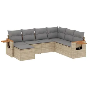 vidaXL Salon de jardin avec coussins 7 pcs beige résine tressée pas cher