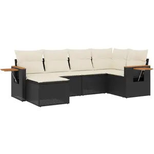 vidaXL Salon de jardin 6 pcs avec coussins noir résine tressée pas cher