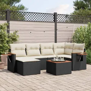 vidaXL Salon de jardin 7 pcs avec coussins noir résine tressée pas cher