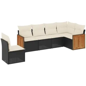 vidaXL Salon de jardin 6 pcs avec coussins noir résine tressée pas cher
