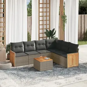 vidaXL Salon de jardin avec coussins 7 pcs gris résine tressée pas cher