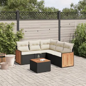 vidaXL Salon de jardin 6 pcs avec coussins noir résine tressée pas cher