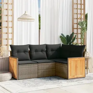 vidaXL Salon de jardin 4 pcs avec coussins gris résine tressée pas cher