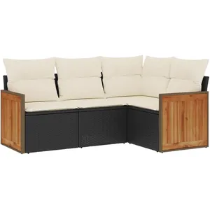 vidaXL Salon de jardin 4 pcs avec coussins noir résine tressée pas cher