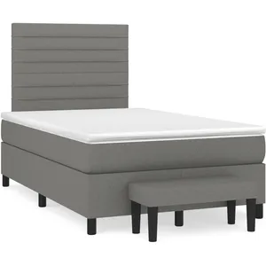vidaXL Sommier à lattes de lit avec matelas gris foncé 120x190cm tissu pas cher