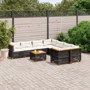 vidaXL Salon de jardin 9 pcs avec coussins noir résine tressée pas cher