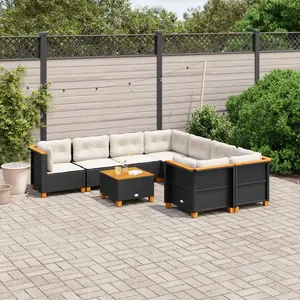 vidaXL Salon de jardin 9 pcs avec coussins noir résine tressée pas cher