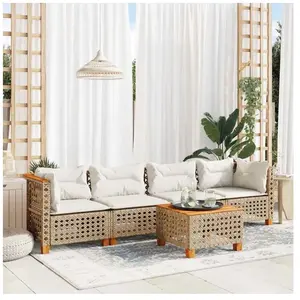 vidaXL Salon de jardin avec coussins 5 pcs beige résine tressée pas cher