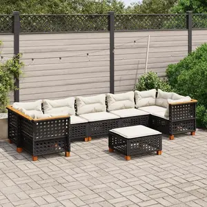 vidaXL Salon de jardin 8 pcs avec coussins noir résine tressée pas cher