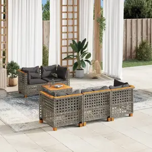 vidaXL Salon de jardin 6 pcs avec coussins gris résine tressée pas cher