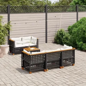 vidaXL Salon de jardin 6 pcs avec coussins noir résine tressée pas cher