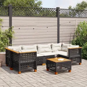 vidaXL Salon de jardin 7 pcs avec coussins noir résine tressée pas cher