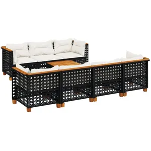 vidaXL Salon de jardin 8 pcs avec coussins noir résine tressée pas cher