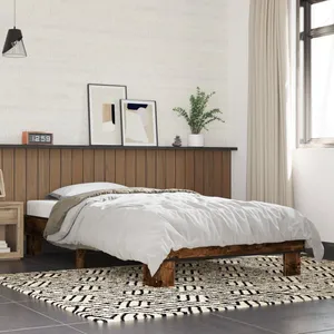 vidaXL Cadre de lit chêne fumé 100x200 cm bois d'ingénierie et métal pas cher