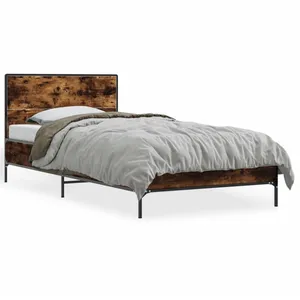 VidaXL Bedframe bewerkt hout en metaal gerookt eikenkleurig 100x200 cm845524 pas cher
